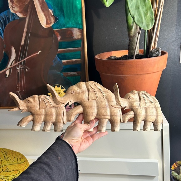 Vintage 19" X 6” Wooden Elephant Decor - Natural Brown - Picture 7 of 9